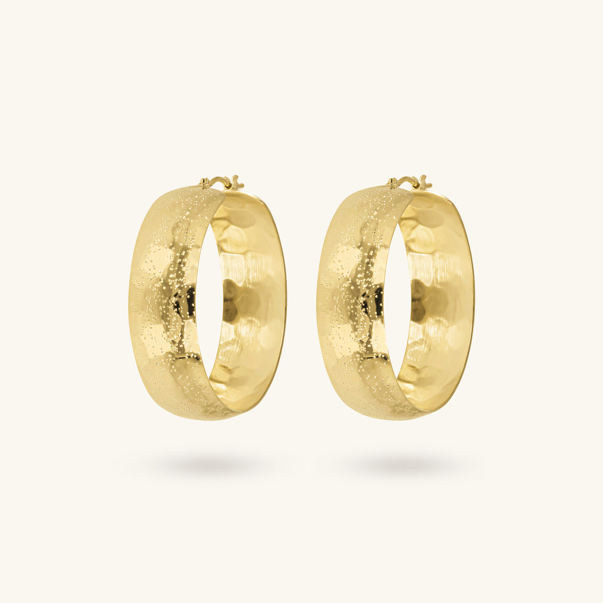 Toscana Italiana 18K Gold Plated Hammered Sparkle Domed Hoop Earrings