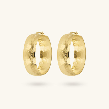 Toscana Italiana 18K Gold Plated Hammered Sparkle Domed Hoop Earrings