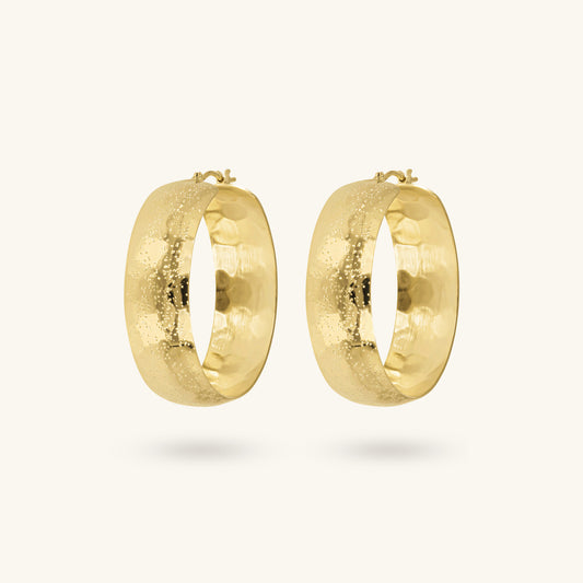 Toscana Italiana 18K Gold Plated Hammered Sparkle Domed Hoop Earrings
