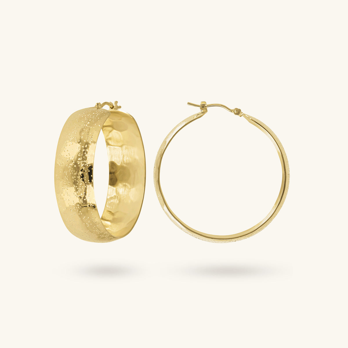 Toscana Italiana 18K Gold Plated Hammered Sparkle Domed Hoop Earrings