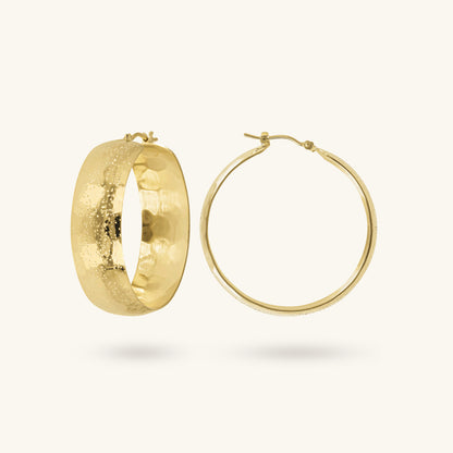 Toscana Italiana 18K Gold Plated Hammered Sparkle Domed Hoop Earrings