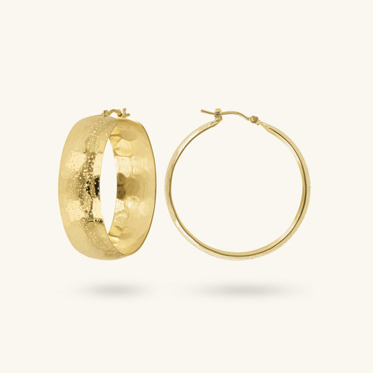 Toscana Italiana 18K Gold Plated Hammered Sparkle Domed Hoop Earrings