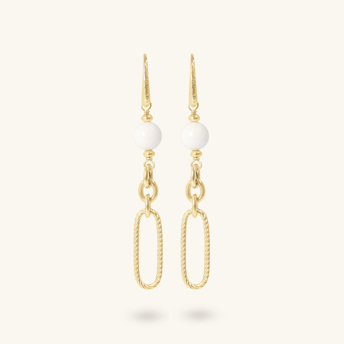 Toscana Italiana 18K Gold Plated White Agate & Oval Link Dangle Earrings