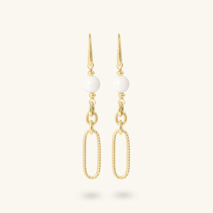 Toscana Italiana 18K Gold Plated White Agate & Oval Link Dangle Earrings