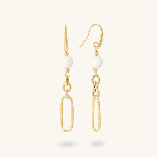 Toscana Italiana 18K Gold Plated White Agate & Oval Link Dangle Earrings