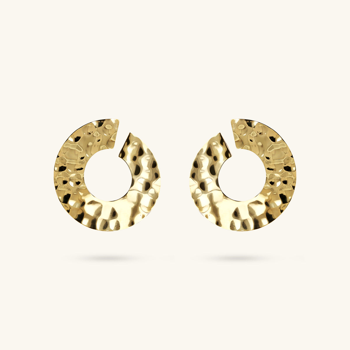 Toscana Italiana 18K Gold Plated Hammered Forward Facing Hoop Earrings