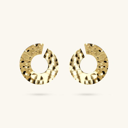 Toscana Italiana 18K Gold Plated Hammered Forward Facing Hoop Earrings