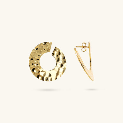 Toscana Italiana 18K Gold Plated Hammered Forward Facing Hoop Earrings