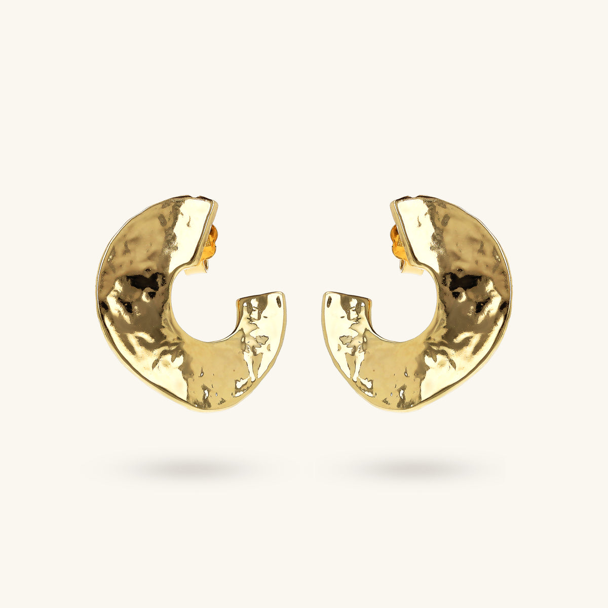 Toscana Italiana 18K Gold Plated Hammered Abstract Forward Facing Hoop Earrings