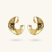 Toscana Italiana 18K Gold Plated Hammered Abstract Forward Facing Hoop Earrings