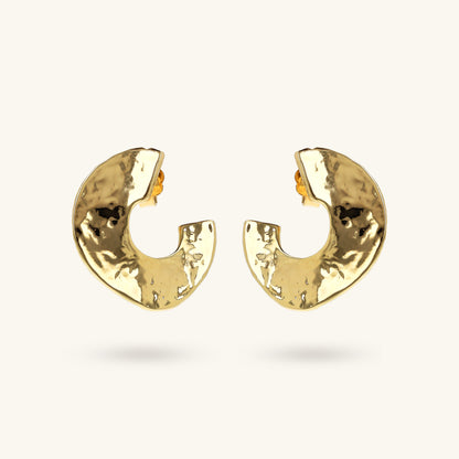 Toscana Italiana 18K Gold Plated Hammered Abstract Forward Facing Hoop Earrings