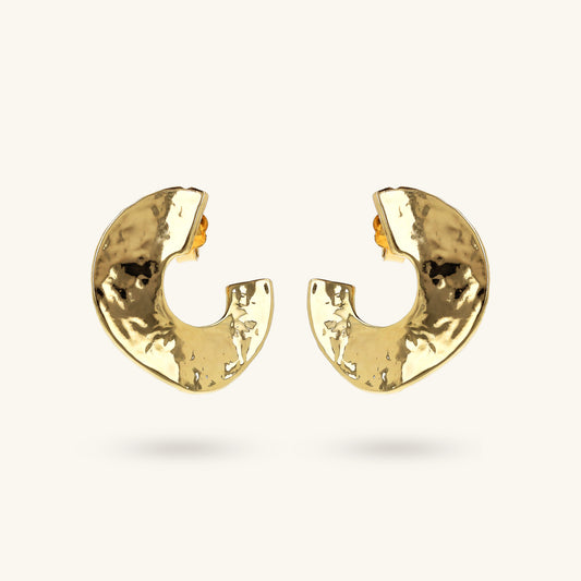 Toscana Italiana 18K Gold Plated Hammered Abstract Forward Facing Hoop Earrings