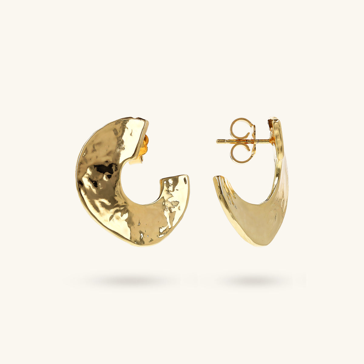 Toscana Italiana 18K Gold Plated Hammered Abstract Forward Facing Hoop Earrings