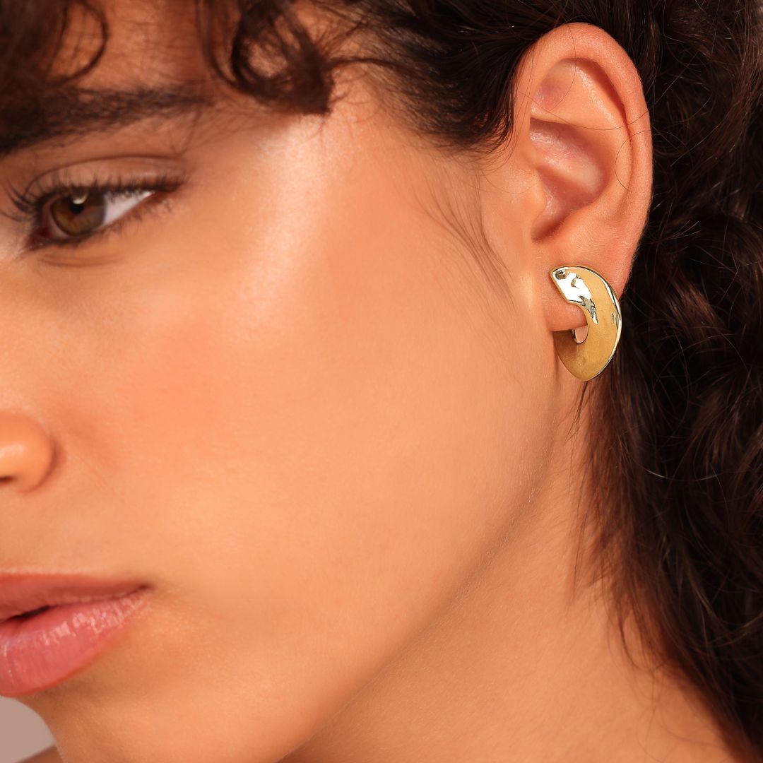 Toscana Italiana 18K Gold Plated Hammered Abstract Forward Facing Hoop Earrings