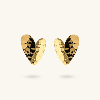 Toscana Italiana 18K Gold Plated Hammered Heart Shaped Stud Earrings
