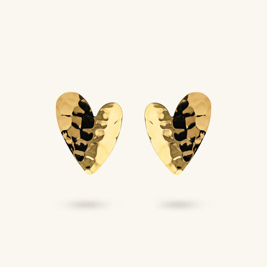 Toscana Italiana 18K Gold Plated Hammered Heart Shaped Stud Earrings