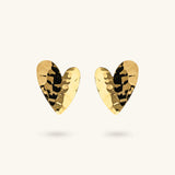 Toscana Italiana 18K Gold Plated Hammered Heart Shaped Stud Earrings