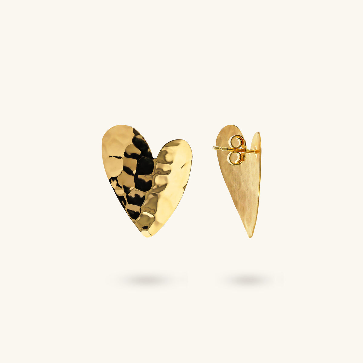 Toscana Italiana 18K Gold Plated Hammered Heart Shaped Stud Earrings