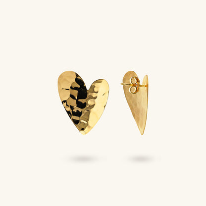 Toscana Italiana 18K Gold Plated Hammered Heart Shaped Stud Earrings
