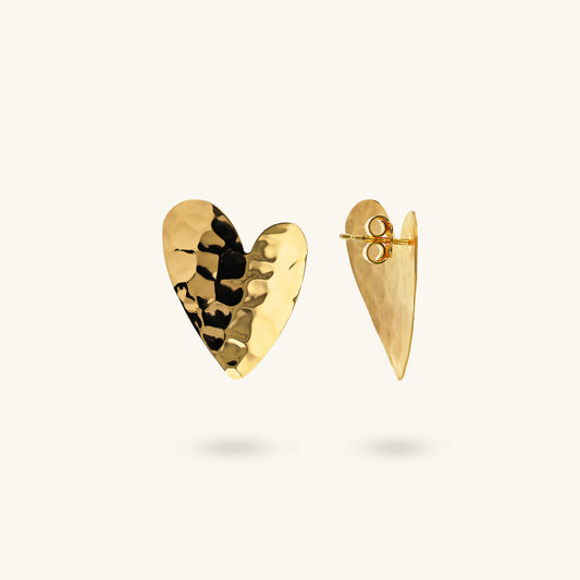 Toscana Italiana 18K Gold Plated Hammered Heart Shaped Stud Earrings