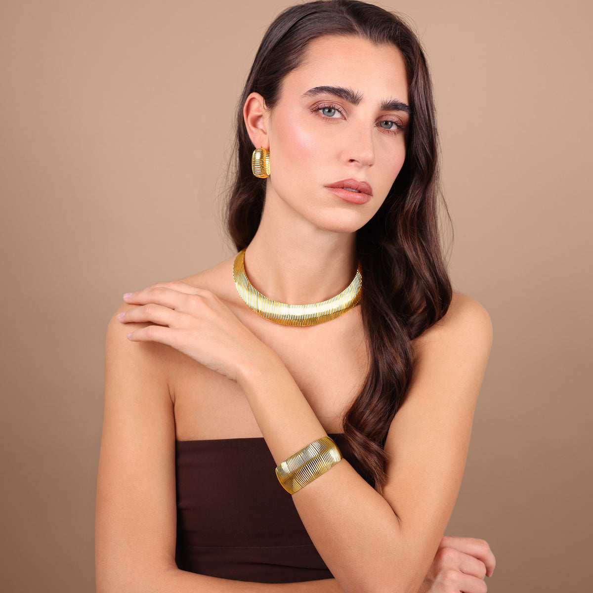 Toscana Italiana 18K Gold Plated Tubogas Textured Cuff Bracelet