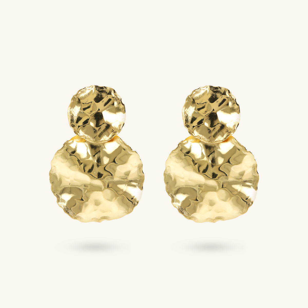 Toscana Italiana 18K Gold Plated Hammered Double Disc Graduated Drop Earrings