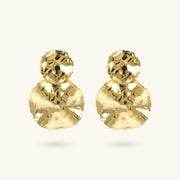 Toscana Italiana 18K Gold Plated Hammered Double Disc Graduated Drop Earrings