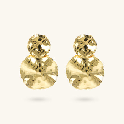 Toscana Italiana 18K Gold Plated Hammered Double Disc Graduated Drop Earrings