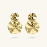 Toscana Italiana 18K Gold Plated Hammered Double Disc Graduated Drop Earrings
