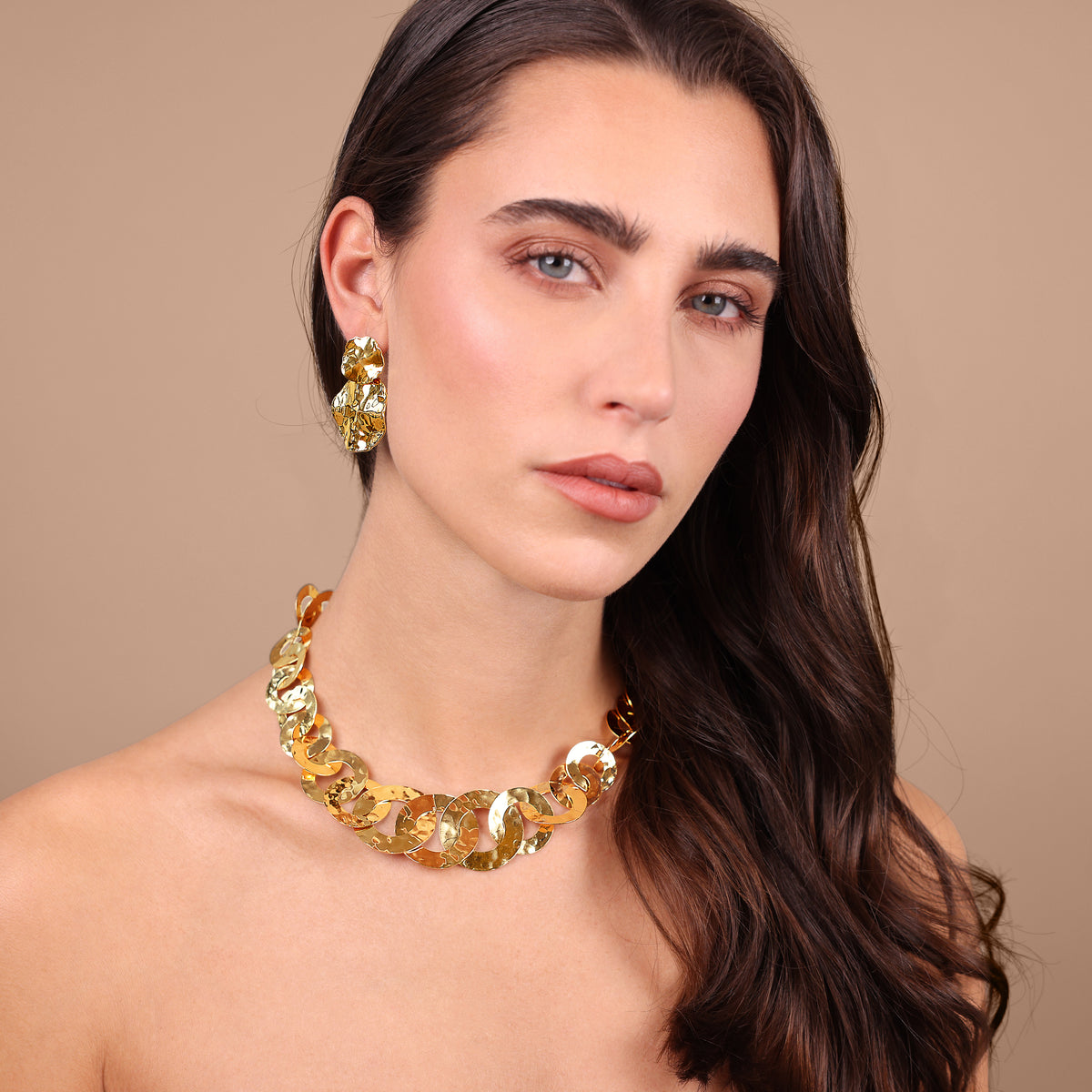 Toscana Italiana 18K Gold Plated Hammered Double Disc Graduated Drop Earrings
