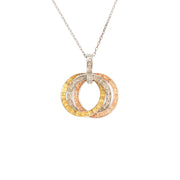 Gold Plated Diamond Accented Triple Circle Interocking Tri-Color Pendant with Chain