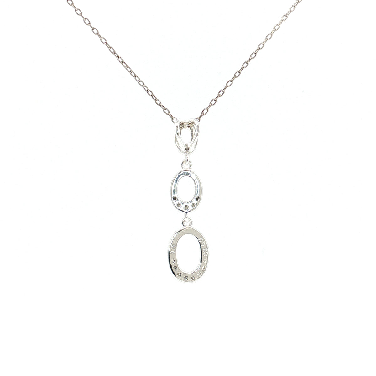 Sterling Silver 0.10ctw Diamond Graduated Oval Drop Pendant with Chain