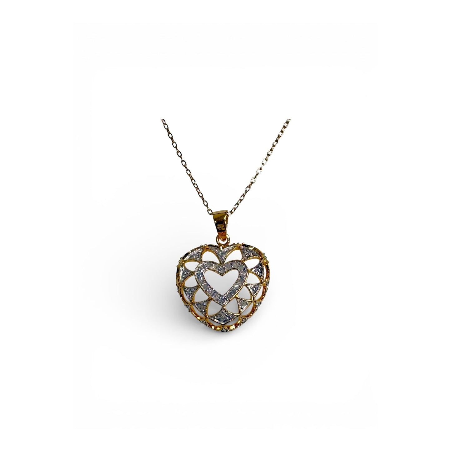 Gold Plated 0.20ctw Diamond Double Heart Pendant with Chain