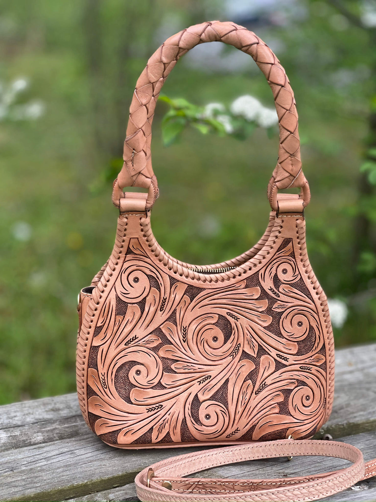 ALLE Handbags Luna Mini Hand-Tooled Leather Mini Hobo & Crossbody Bag