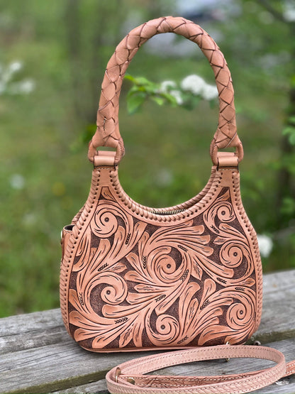 ALLE Handbags Luna Mini Hand-Tooled Leather Mini Hobo & Crossbody Bag