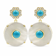 Gold Plated Sleeping Beauty Turq & Mother-of-Pearl Disc Drop Earrings