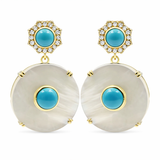 Gold Plated Sleeping Beauty Turq & Mother-of-Pearl Disc Drop Earrings