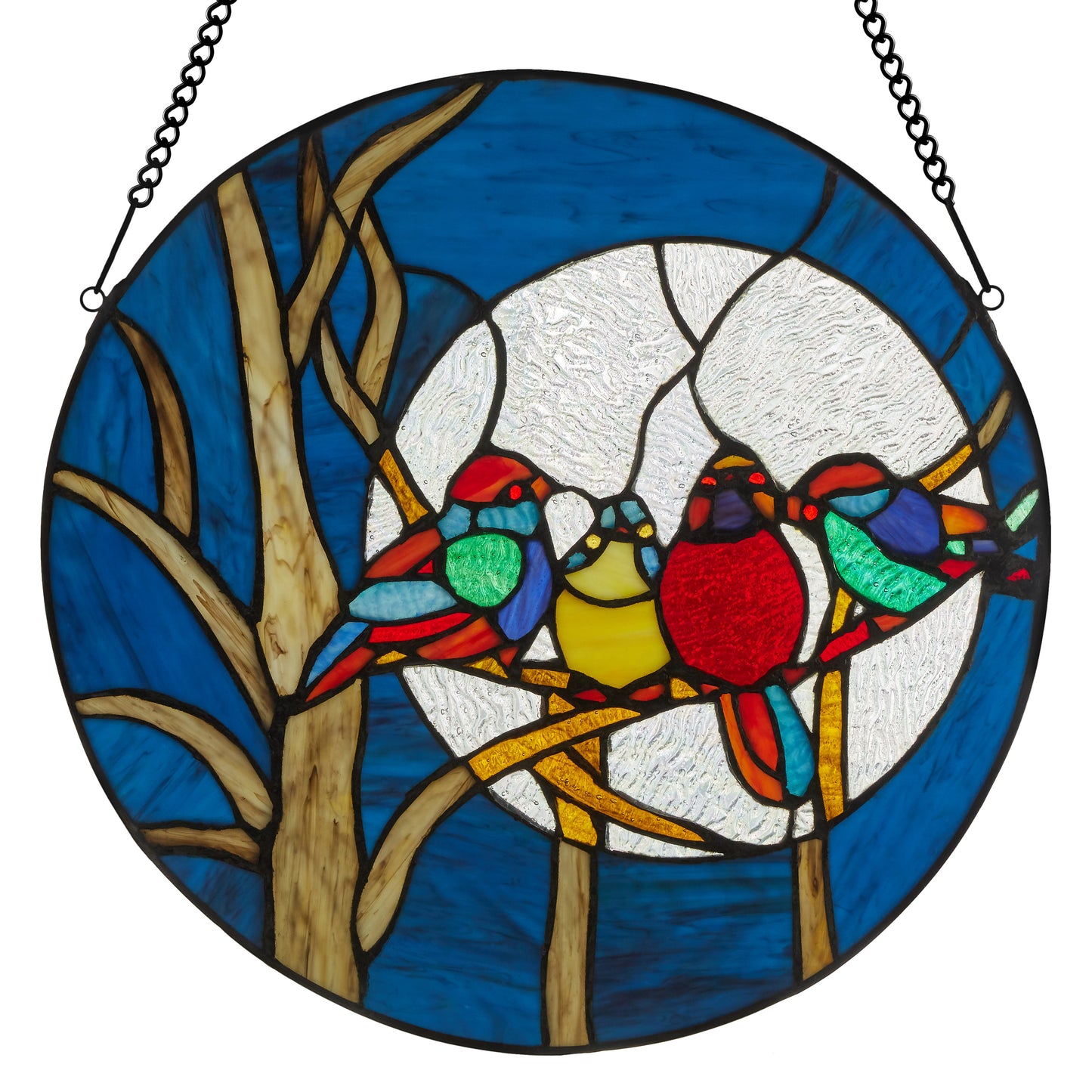 Tiffany-Style Lighting 16" Birds in the Night Sky Round Stained Glass Window Panel
