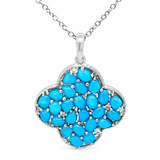 Sterling Silver Sleeping Beauty Turq & White Zircon Clover Cluster Pendant with Chain