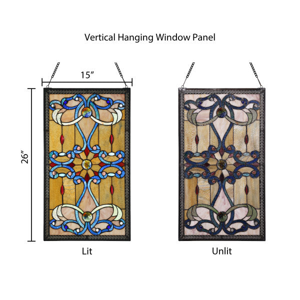 Tiffany-Style Lighting 26" Victorian-Inspired Stained Glass Window Panel