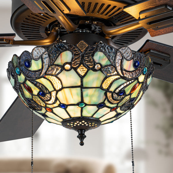 Tiffany-Style Lighting 52" Magna Carta Indoor Glass Oil Rubbed Bronze Celing Fan