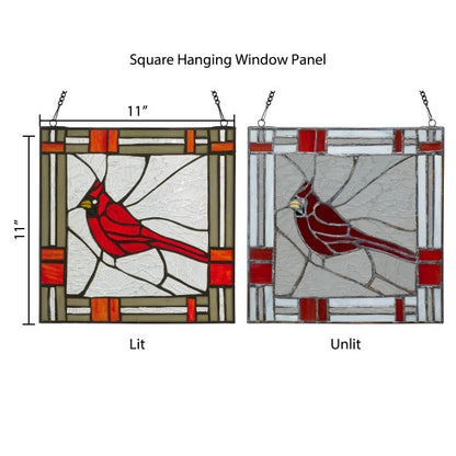 Tiffany-Style 11"H Cardinal Design Stained Glass Window Panel