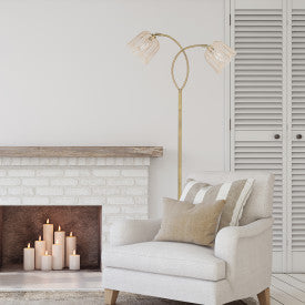 Tiffany-Style Lighting 61" Meg Brushed Gold Metal Candlestick Floor Lamp with Rattan Shades