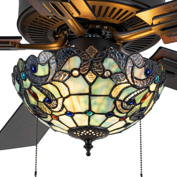 Tiffany-Style Lighting 52" Magna Carta Indoor Glass Oil Rubbed Bronze Celing Fan