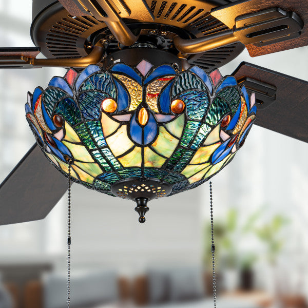 Tiffany-Style Lighting 52" Halston Indoor Glass Oil Rubbed Bronze Ceiling Fan