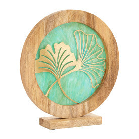 Tiffany-Style Lighting 14" Round Decorative Stained Glass & Metal Stand with Wood Frame