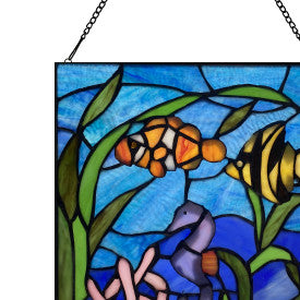 Tiffany-Style Lighting 14" Underwater Ocean Scene Stained Glass Window Panel