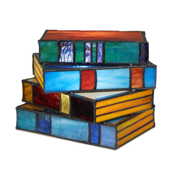 Tiffany-Style Lighting 5.75" Multi-Colored Book Stack Stained Glass Accent Lamp