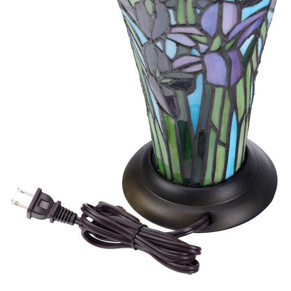 Tiffany-Style Lighting 13.5" Floral Vase Stained Glass Hurricane Table Lamp