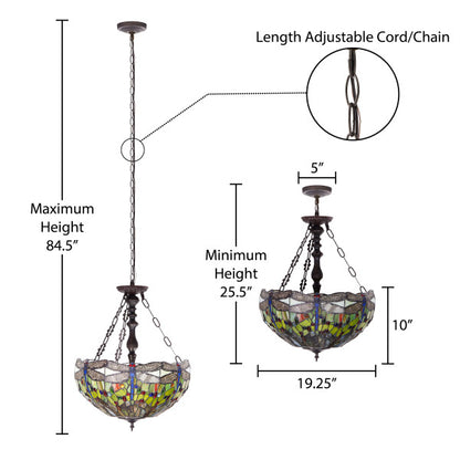 Tiffany-Style Lighting Nancy Adjustable Height Multicolored Stained Glass Hanging Pendant Light